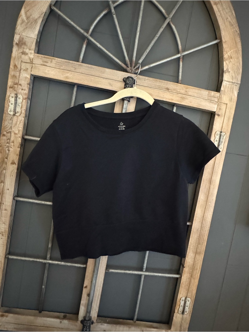 aerie Black Cropped Crew T‑Shirt